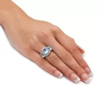 Womens Genuine Blue Topaz Platinum Over Silver Cocktail Ring