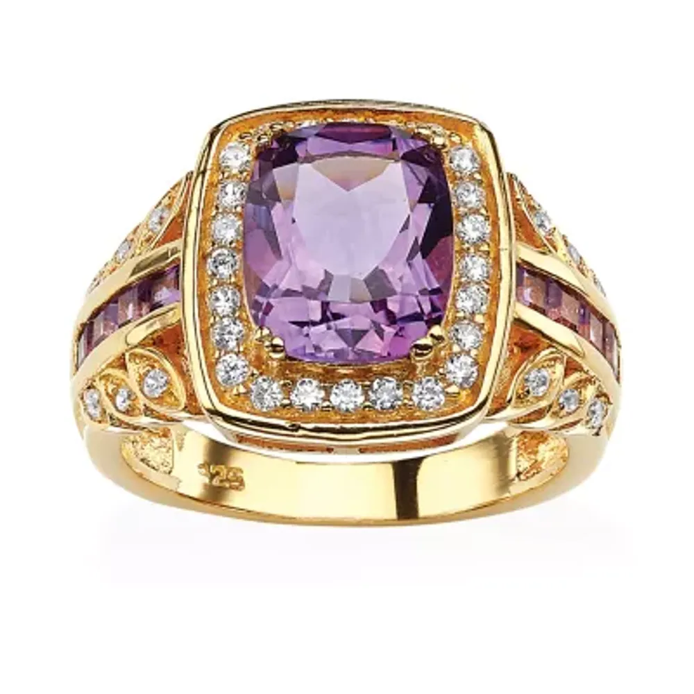 Womens Genuine Purple Amethyst 14K Gold Over Silver Halo Cocktail Ring