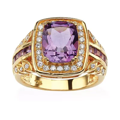 Womens Genuine Purple Amethyst 14K Gold Over Silver Halo Cocktail Ring