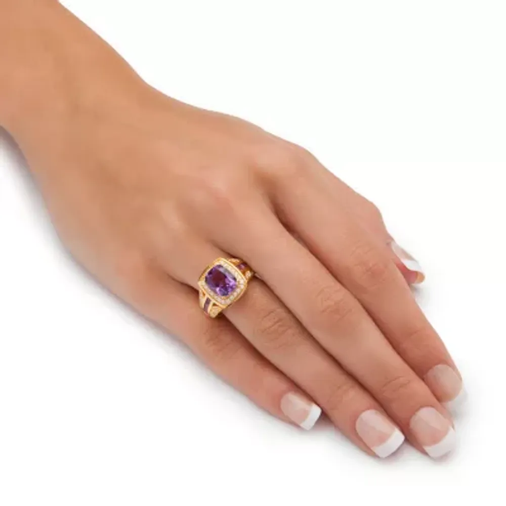 Womens Genuine Purple Amethyst 14K Gold Over Silver Halo Cocktail Ring