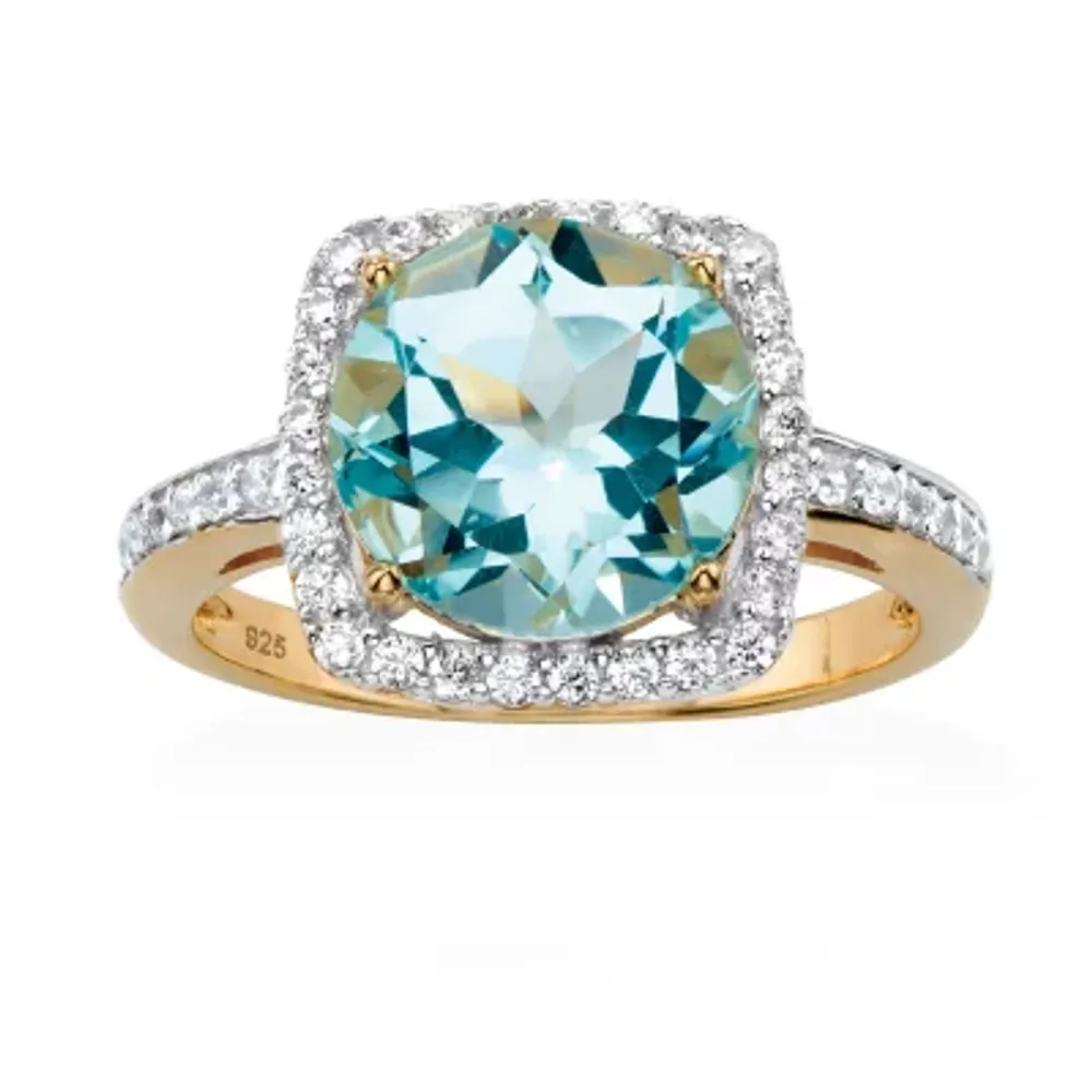 Womens Genuine Blue Topaz 14K Gold Over Silver Cocktail Ring