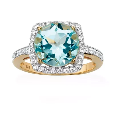 Womens Genuine Blue Topaz 14K Gold Over Silver Cocktail Ring