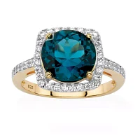 Womens Genuine Blue Topaz 14K Gold Over Silver Cocktail Ring