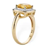 Womens Diamond Accent Genuine Yellow Citrine 14K Gold Over Silver Cocktail Ring