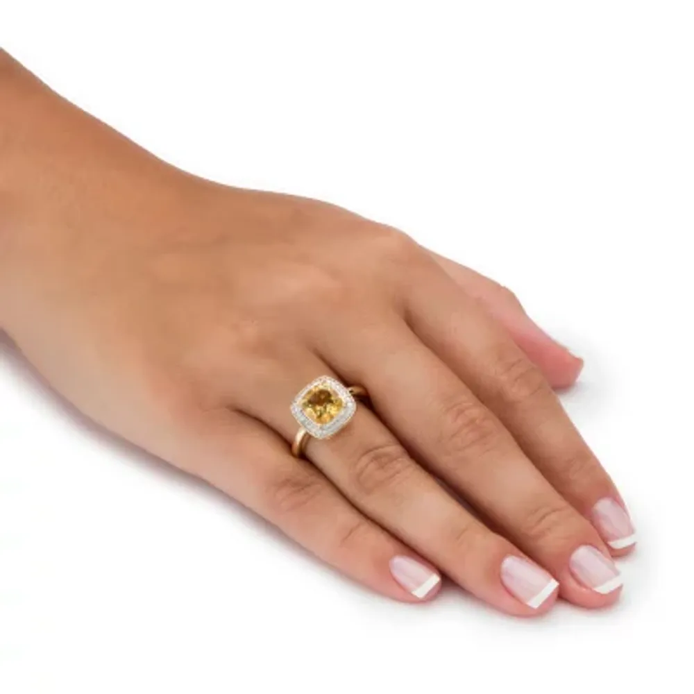 Womens Diamond Accent Genuine Yellow Citrine 14K Gold Over Silver Cocktail Ring