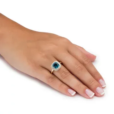 Womens Diamond Accent Genuine Blue Topaz 14K Gold Over Silver Cocktail Ring