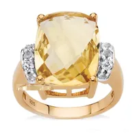 Womens Genuine Yellow Citrine 14K Gold Over Silver Cocktail Ring