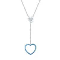 Womens Genuine Blue Topaz Sterling Silver Heart Y Necklace