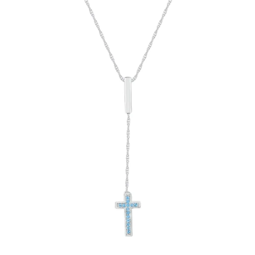 Womens Genuine Blue Topaz Sterling Silver Cross Y Necklace