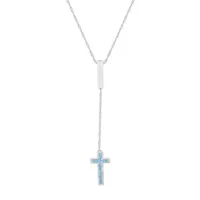 Womens Genuine Blue Topaz Sterling Silver Cross Y Necklace