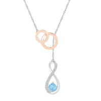 Womens Diamond Accent Genuine Blue Topaz 10K Rose Gold Sterling Silver Circle Y Necklace