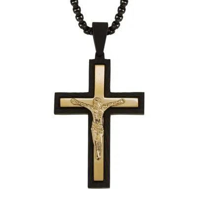 Crucifix Mens Stainless Steel Cross Pendant Necklace