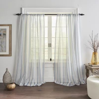 Elrene Home Fashions Hampton Stripe Sheer Rod Pocket Single Curtain Panel