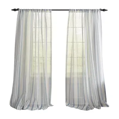 Elrene Home Fashions Hampton Stripe Rod Pocket Sheer Single Curtain Panels