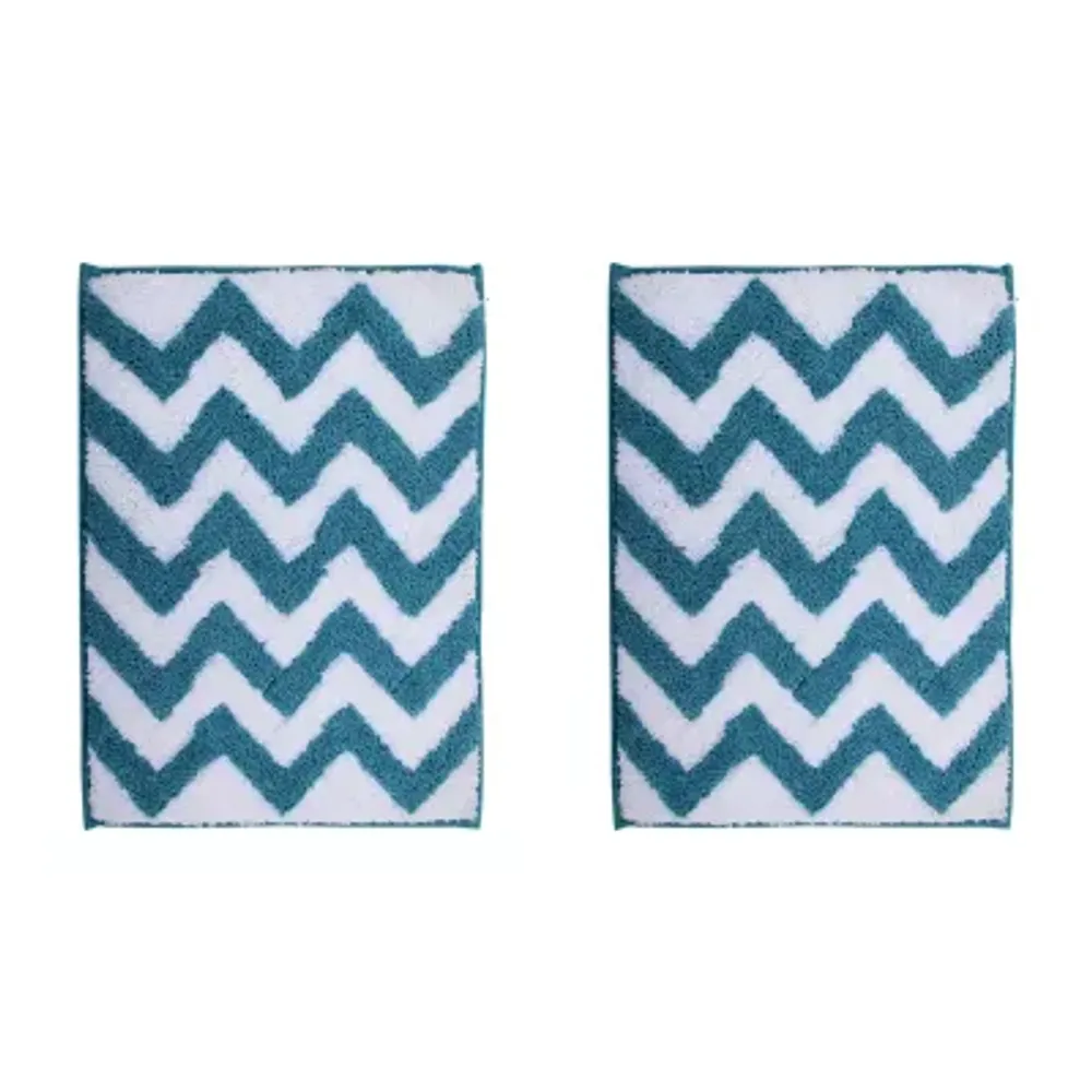 Better Trends 34-in x 21-in Aqua Polyester Bath Rug in the