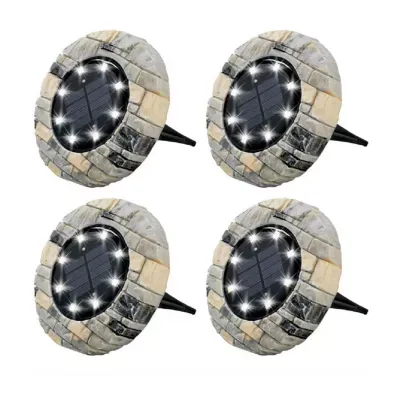 Bell + Howell Solar Powered Slate Outdoor Disk Lights with 8 LED - 4 Pack