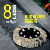 Bell + Howell Solar Powered Slate Outdoor Disk Lights with 8 LED - 4 Pack