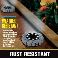 Bell + Howell Solar Powered Slate Outdoor Disk Lights with 8 LED - 4 Pack