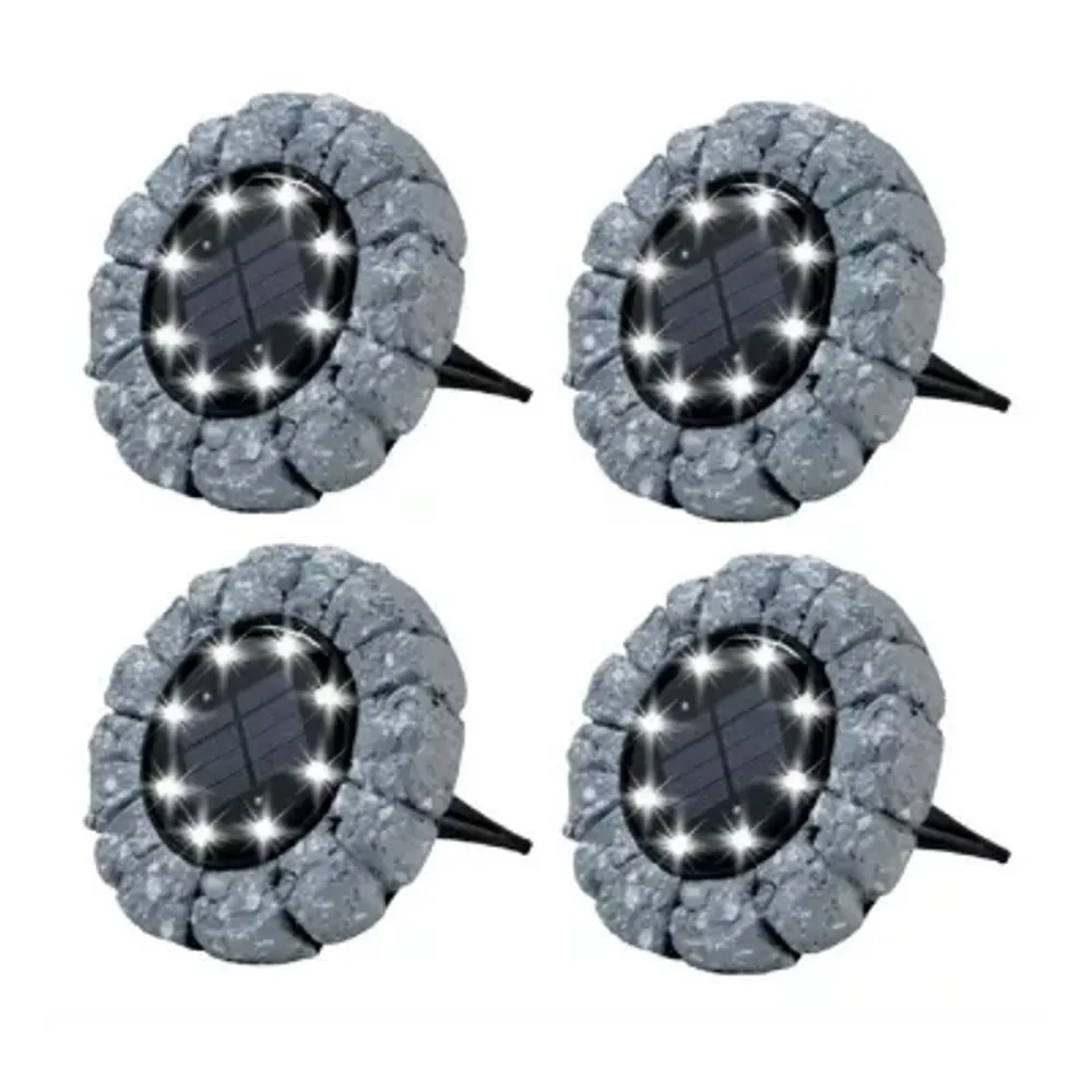 Bell + Howell Solar Powered Stone Outdoor Disk Lights with 8 LED - 4 Pack