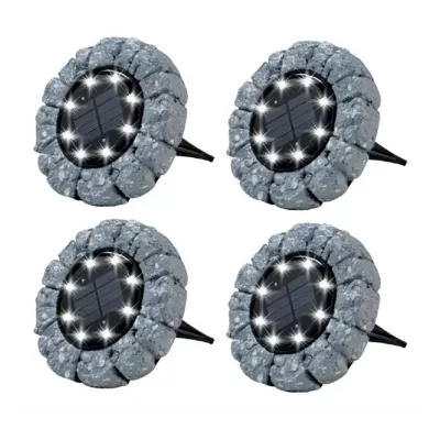 Bell + Howell Solar Powered Stone Outdoor Disk Lights with 8 LED - 4 Pack