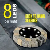 Bell + Howell Solar Powered Stone Outdoor Disk Lights with 8 LED - 4 Pack