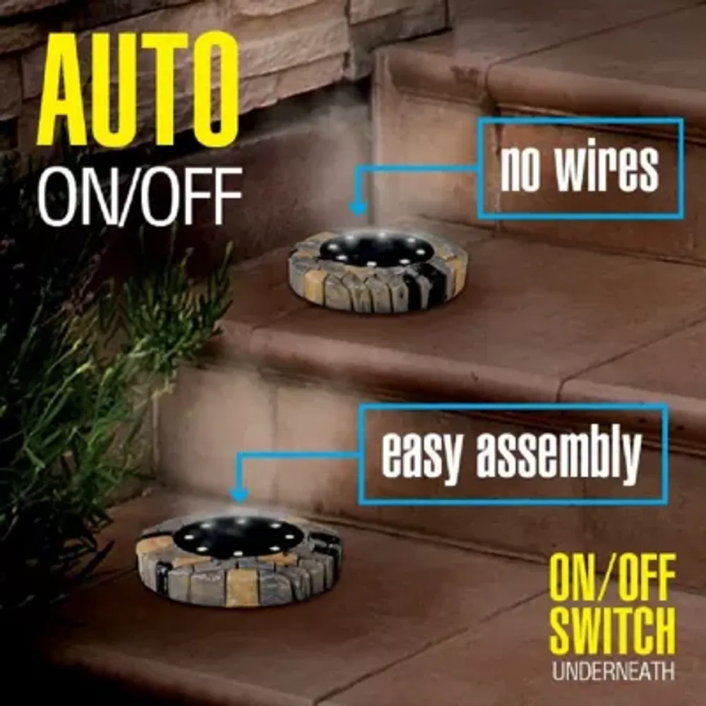 Bell + Howell Solar Powered Stone Outdoor Disk Lights with 8 LED - 4 Pack