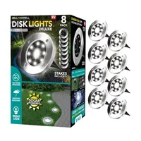 Bell + Howell 8 LED Super Bright Solar Powered Round Disk Light with Auto On/Off Lighting and Waterproof Rust-Free Stainless Tops - 8 Pack