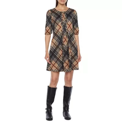 R & K Originals 3/4 Sleeve Plaid Shift Dress