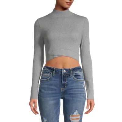 Arizona Womens Mock Neck Long Sleeve Crop Top Juniors