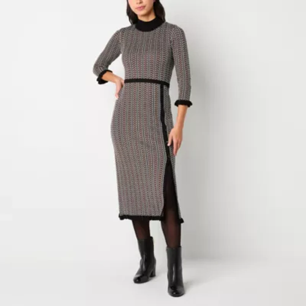 Studio 1 Womens 3/4 Sleeve Midi Sweater Dress