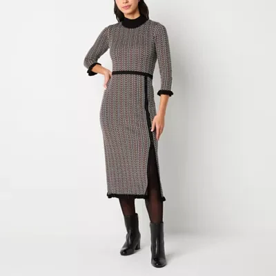 Studio 1 Womens 3/4 Sleeve Midi Sweater Dress