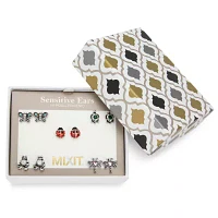 Mixit Hypoallergenic Silver Tone Ladybug Turtle Frog Dragonfly 5 Pair Butterfly Earring Set