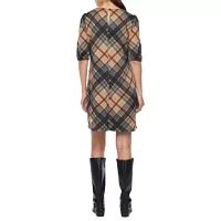 R & K Originals 3/4 Sleeve Plaid Shift Dress