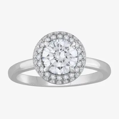 H-I / Si1) Womens 1 1/ CT. T.W. Lab Grown White Diamond 14K Gold Round Halo Engagement Ring