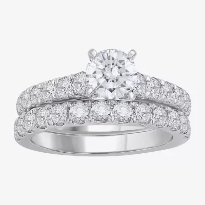 (H-I / Si1) Womens 2 1/2 CT. T.W. Lab Grown White Diamond 14K Gold Round Side Stone Bridal Set