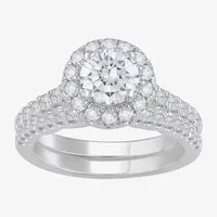 (H-I / Si1) Womens 2 CT. T.W. Lab Grown White Diamond 14K Gold Round Halo Bridal Set