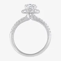 H-I / Si1) Womens 1 / CT. T.W. Lab Grown White Diamond 14K Gold Round Side Stone Halo Engagement Ring