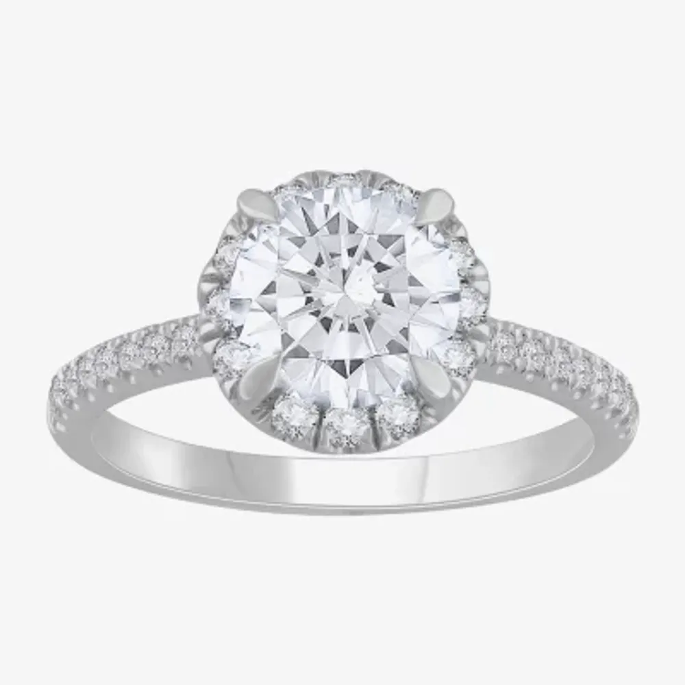 H-I / Si1) Womens 1 1/ CT. T.W. Lab Grown White Diamond 14K Gold Round Side Stone Halo Engagement Ring