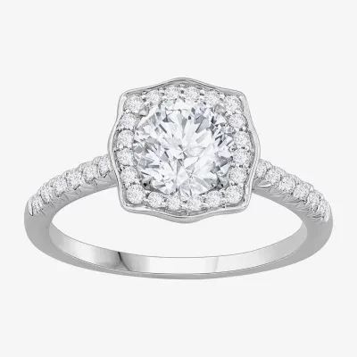 H-I / Si1) Womens 1 1/3 CT. T.W. Lab Grown White Diamond 14K Gold Cushion Side Stone Halo Engagement Ring