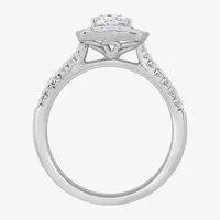 H-I / Si1) Womens 1 1/3 CT. T.W. Lab Grown White Diamond 14K Gold Cushion Side Stone Halo Engagement Ring