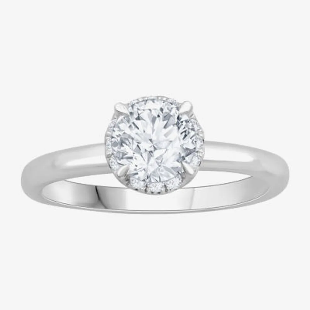 (H-I / Si1) Womens 1 1/7 CT. T.W. Lab Grown White Diamond 14K Gold Round Halo Engagement Ring