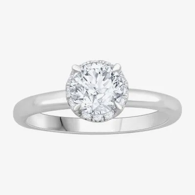 (H-I / Si1) Womens 1 1/7 CT. T.W. Lab Grown White Diamond 14K Gold Round Halo Engagement Ring