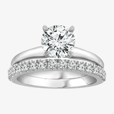 (H-I / SI2-I1) Womens 2  CT. T.W. Lab Grown White Diamond 10K or 14K Gold Round Solitaire Bridal Set