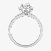 (H-I / Si1) Womens 1 1/3 CT. T.W. Lab Grown White Diamond 14K Gold Round Side Stone Halo Engagement Ring