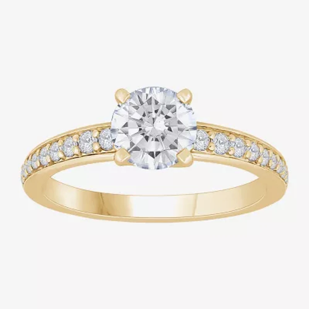 H-I / Si1) Womens 1 1/ CT. T.W. Lab Grown White Diamond 14K Gold Round Side Stone Engagement Ring