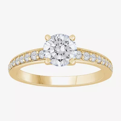 H-I / Si1) Womens 1 1/ CT. T.W. Lab Grown White Diamond 14K Gold Round Side Stone Engagement Ring