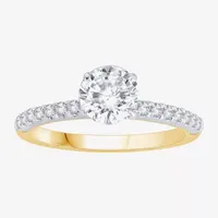 (H-I / Si1) Womens 1 1/4 CT. T.W. Lab Grown White Diamond 14K Two Tone Gold Round Side Stone Engagement Ring