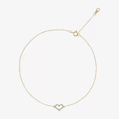 14K Gold Inch Solid Cable Heart Ankle Bracelet