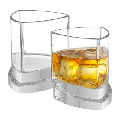 Joyjolt Aqua Vitae Triangle Off Base Whiskey Glasses - 9.9 Oz - Set Of 2 Double Old Fashioned