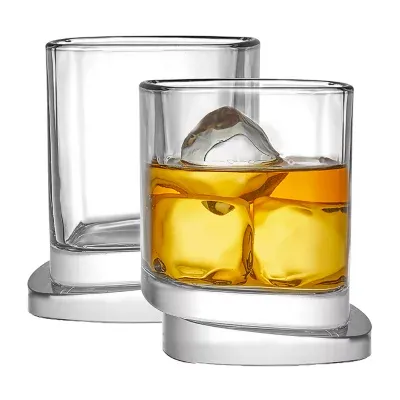 Joyjolt Aqua Vitae Square Off Base Whiskey Glasses - 9.6 Oz - Set Of 2 Double Old Fashioned